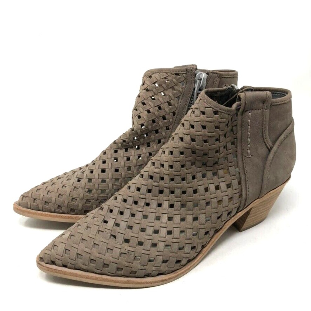 Dolce Vita Spence Bootie Womens 8.5 Smoke Nubuck Gray Lattice Pointed Ankle Zip